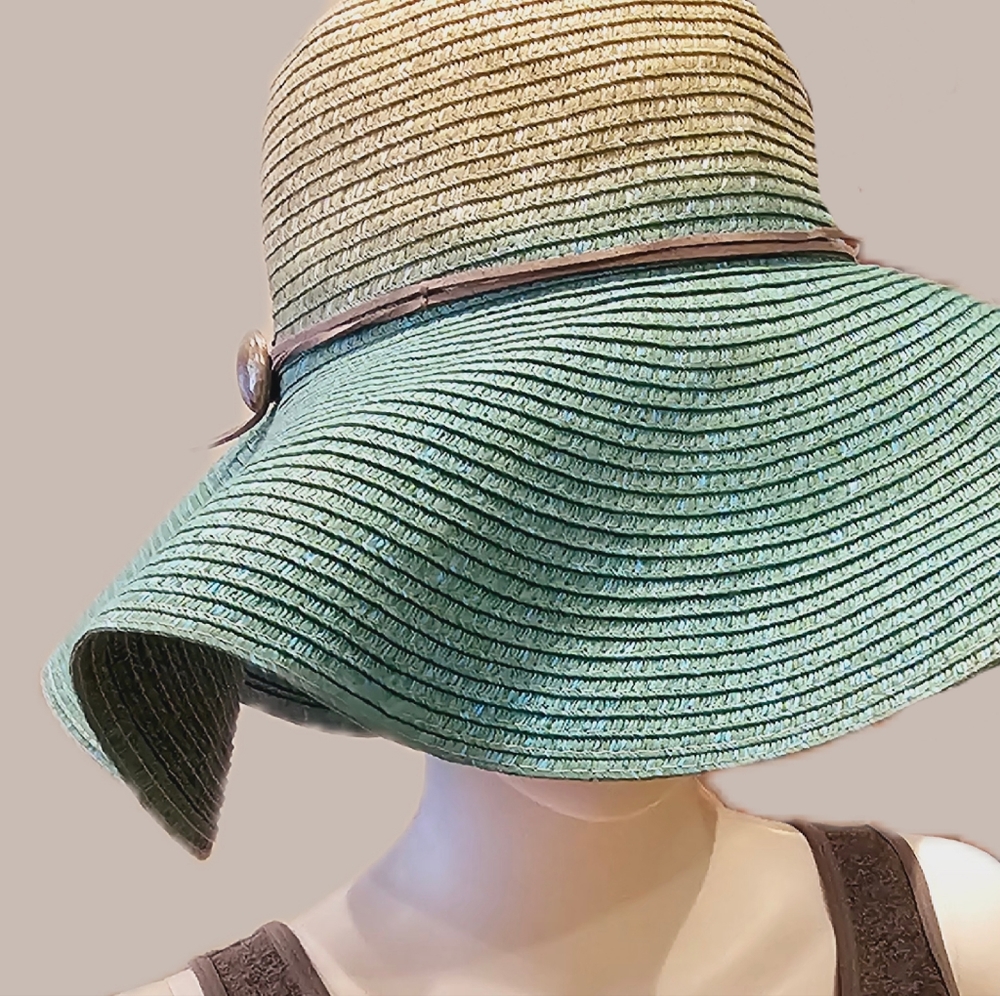 Brooklyn Hat Co. TEAL Ombre Floppy Sun Hat with Concho Accent Band- EUC